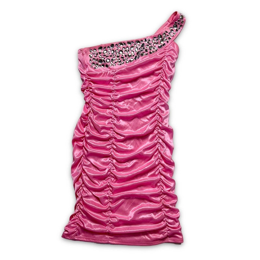 vintage y2k rhinestone one shoulder dress Pink Rhinestone M barbiecore